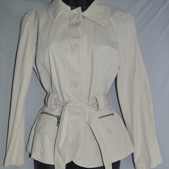 Loft fall Trench Coat Women's Button Down Tie Waist Size sz 8 - Picture 1 of 5